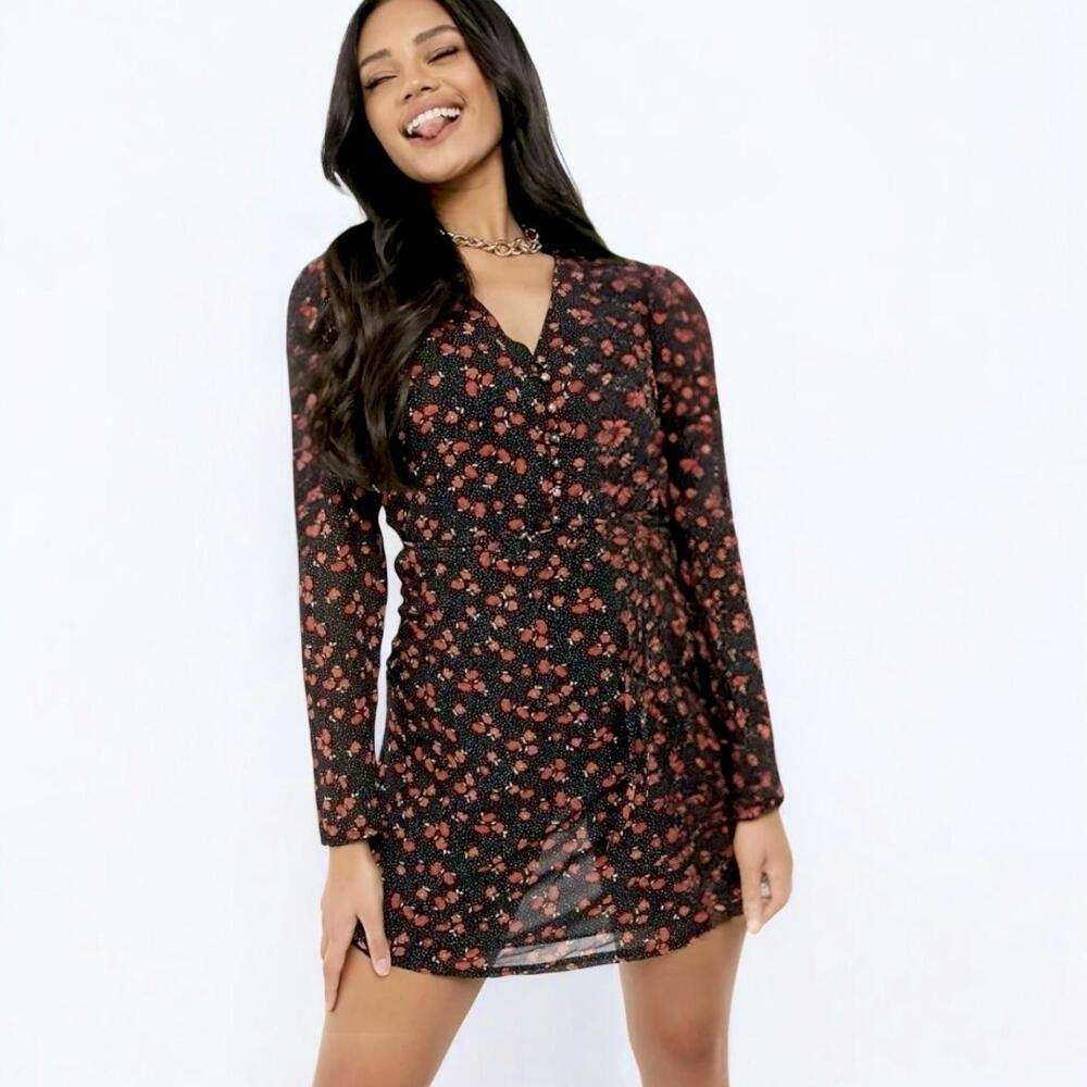 Chic Floral Print Long Sleeve Dress